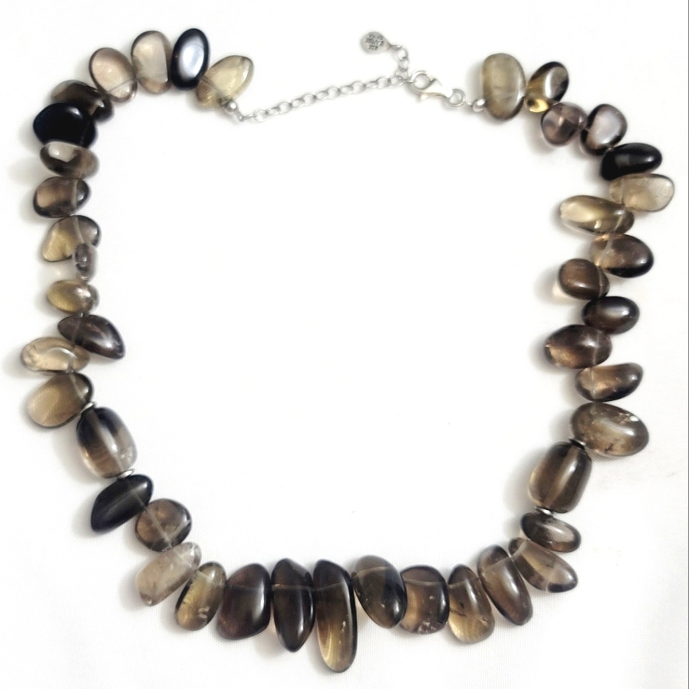 BARSE 925 Sterling Silver Smoky Quartz Necklace 20" Inch